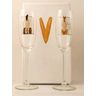 Pair of Hand-Painted Wedding Glass Champagne Flutes 